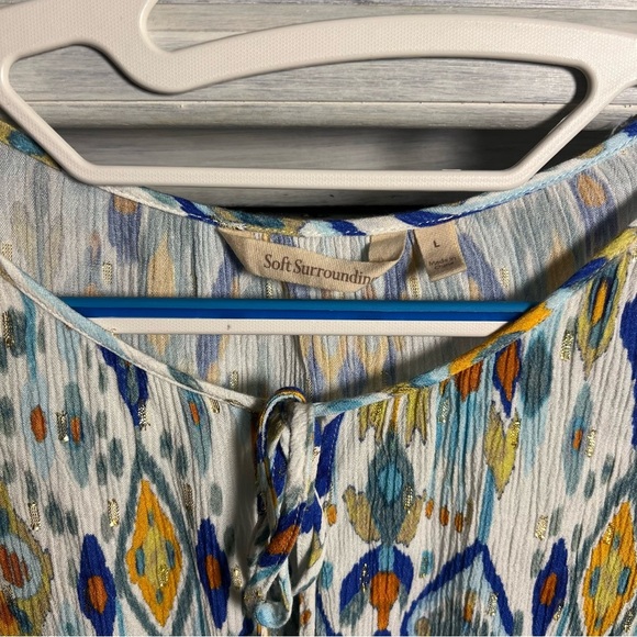 Soft Surroundings Gauzy Multicolor Francesca Clip Dot Ikat Metallic‎ Blouse - Picture 8 of 9